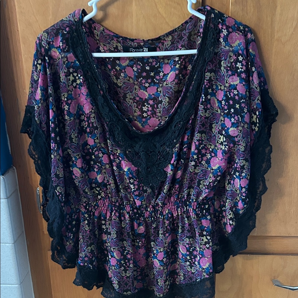 Forever 21 Black and Pink Floral Blouse